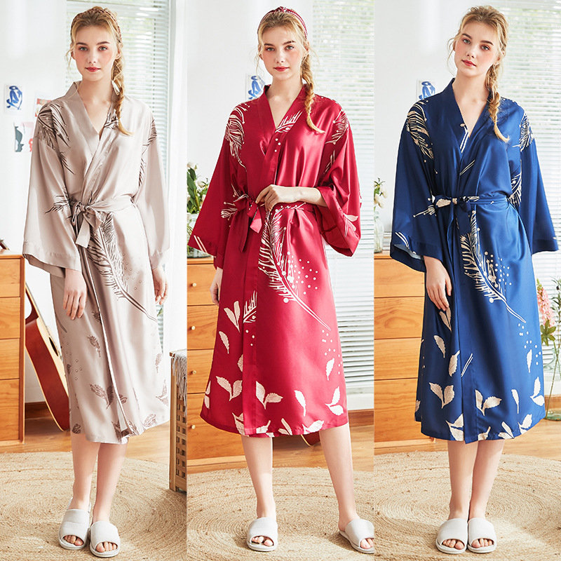 Simulation Silk Pajamas Printed Long Gown