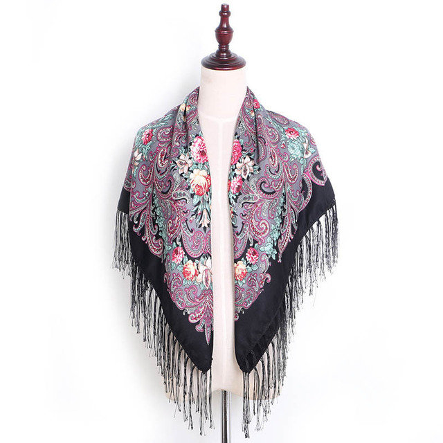 Cotton And Linen Printing Shawl Square Scarf Headscarf Tassel Scarf