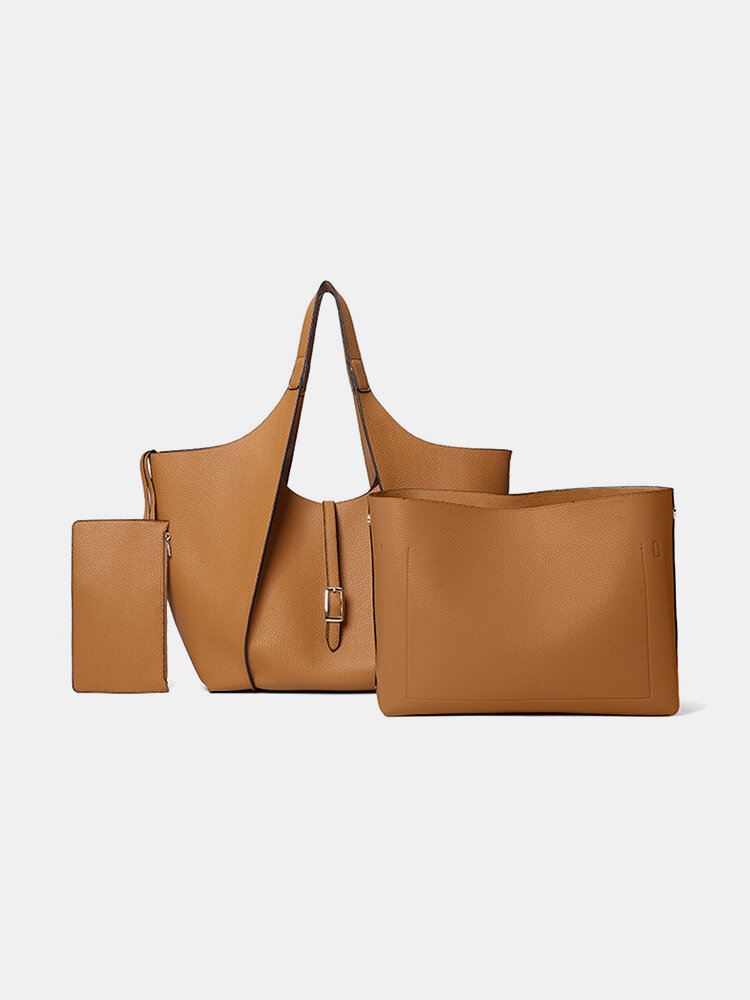 Faux Leather 3 PCS Large Capacity Multi-pocket Removable Key Multifunctional Shoulder Bag Handbag Tote