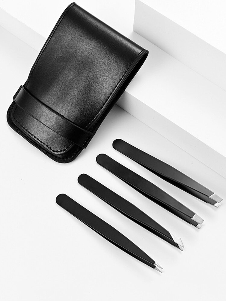

4 Pcs Eyebrow Curler Set Eyebrow Tweezers Professional Portable Eyebrow Trimming Tools, Black;silver
