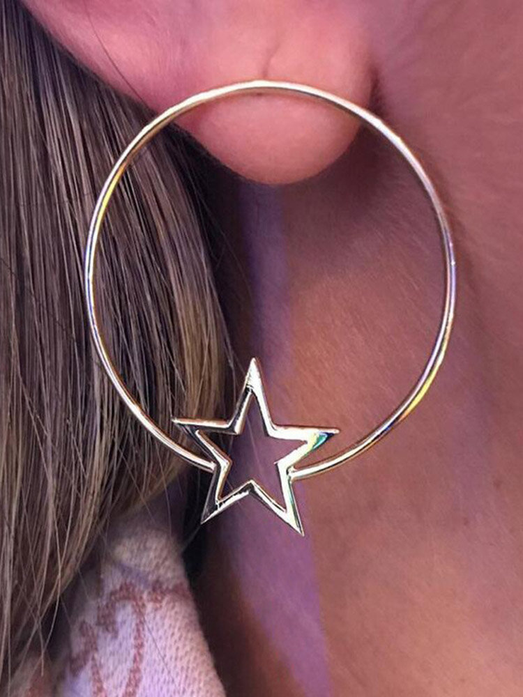 Trendy Metal Star Earring Geometric Big Round Earring Vintage Jewelry for Women