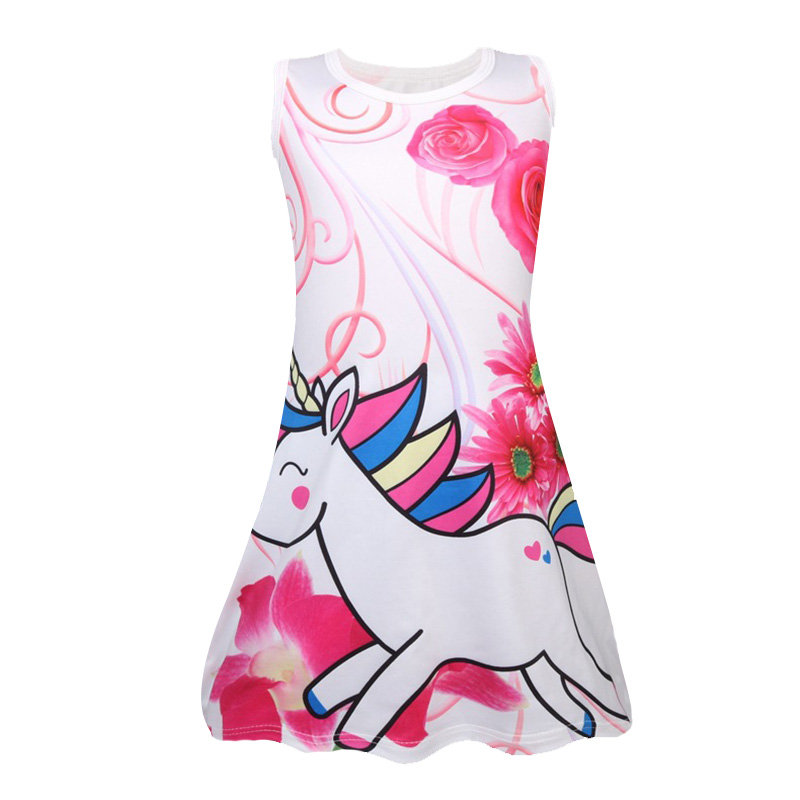 Girls Unicorn Flower Pattern Dress