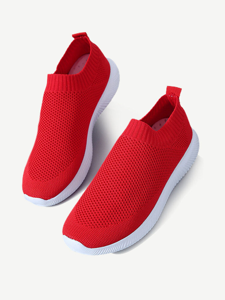 Plus Size Women Walking Breathable Air Mesh Knit Slip On Sneakers Trainers Shoes