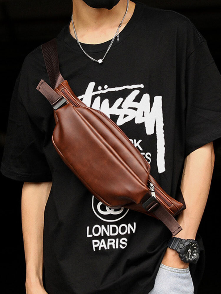 

Men PU Leather Anti-theft Crossbody Bag Chest Bag Sling Bag, Coffee