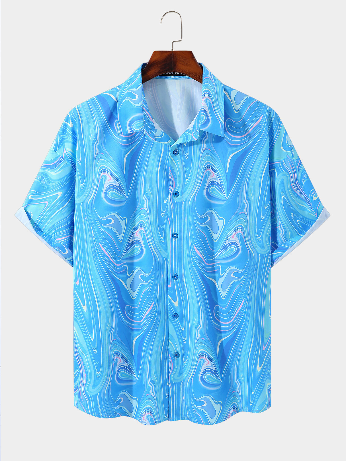 Men Abstract Chevron Pattern Holiday Hem Cuff Casual Shirt