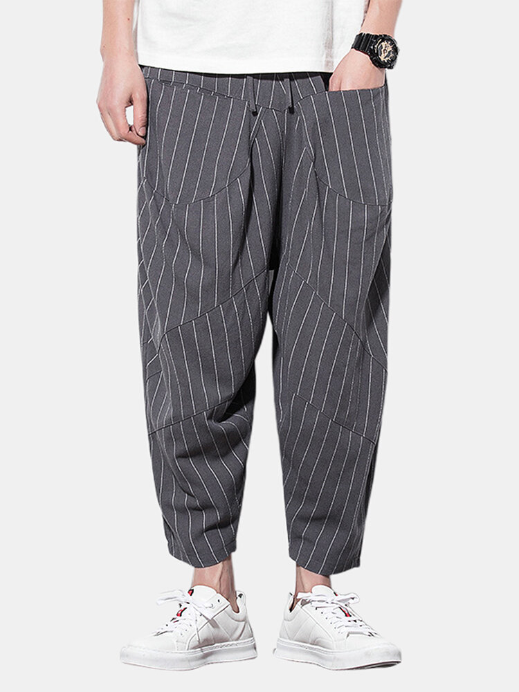 Mens Plain Stripe Patchwork Breathable Pants