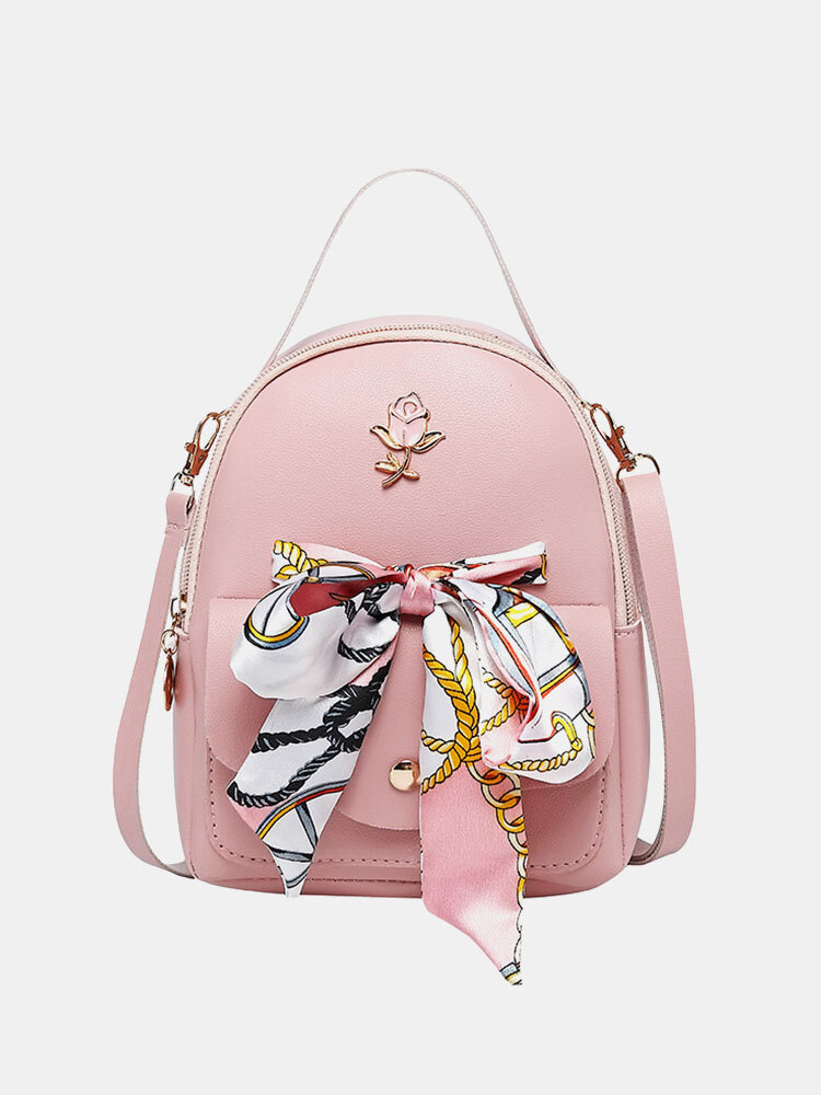 

Women Multi-carry Silk Scarf Bowknot Handbag Satchel Bag Crossbody Bag Backpack, Black;gray;brown;red;pink