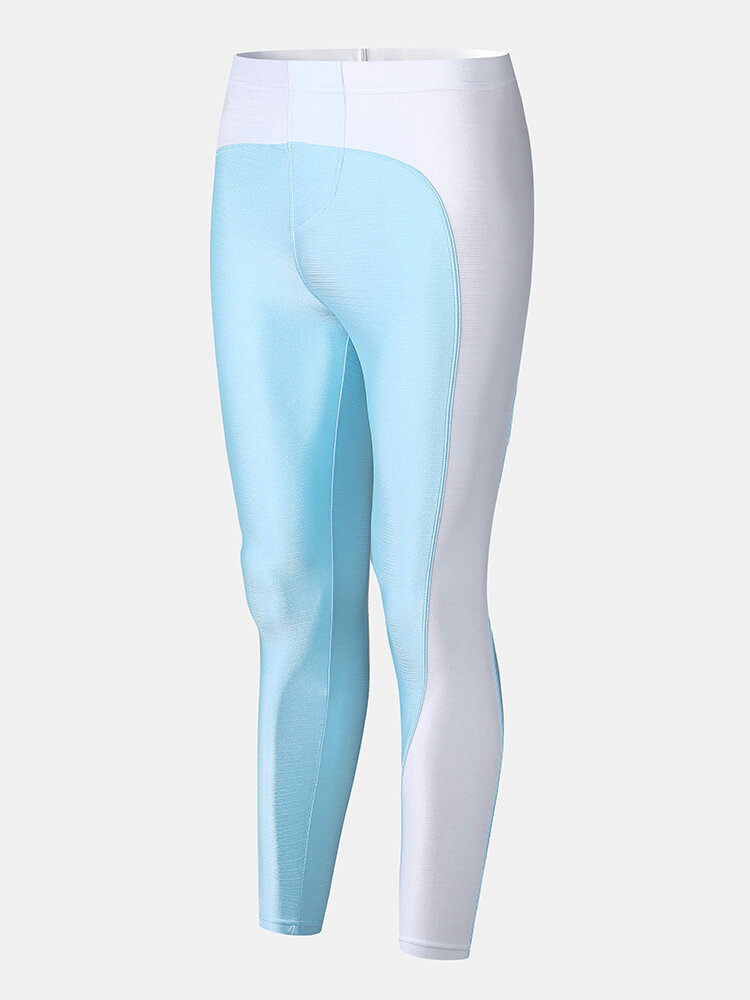 Men Reflective Sports Underpants Nylon Slim Patchwork Color Block Workout Running Pants