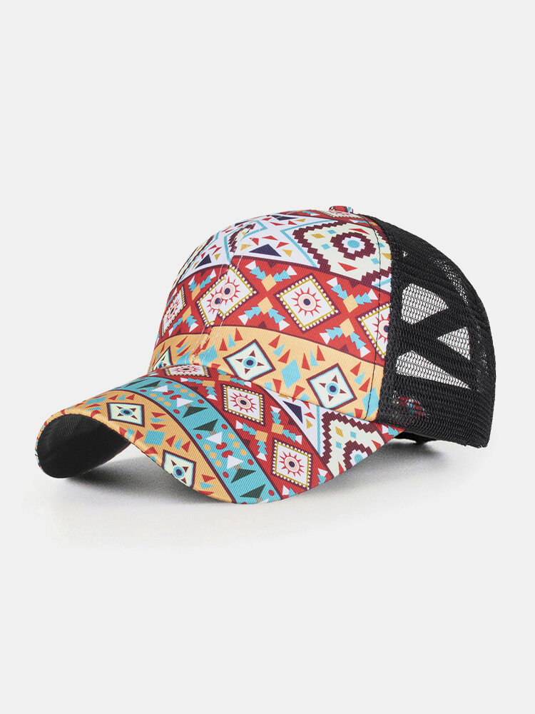 Unisex Cross Elastic Mesh Fashion Geometric Printed Sunshade Breathable Baseball Hat