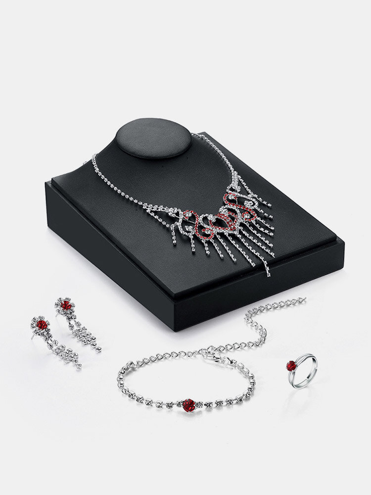 Luxury Jewelry Set Tassel Full Zircon Ring Necklace Set