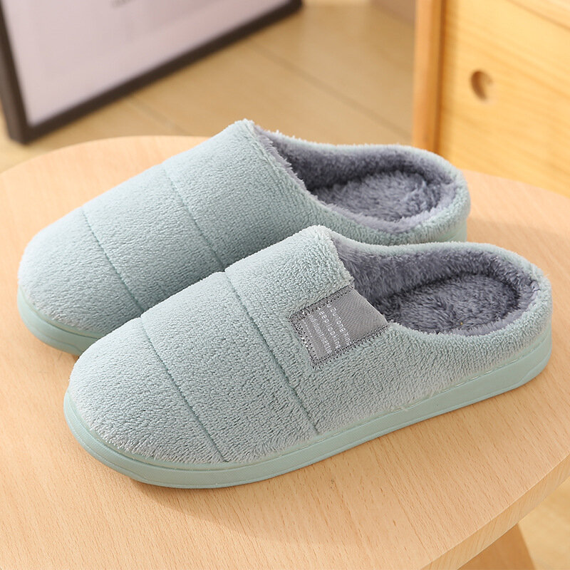 Women House Solid Color Fur Flats Home Slippers