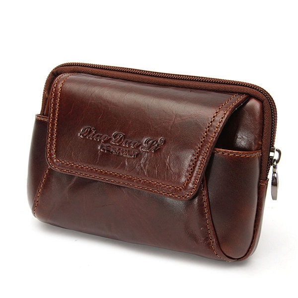 Men Cowhide Leather Waist Bag Cell Phone Case Wallet