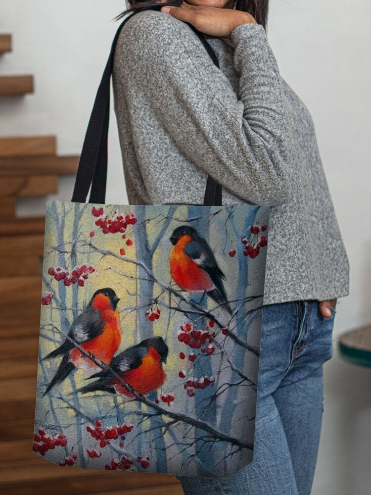 Women Plum Blossom Bird Pattern Print Shoulder Bag Handbag Tote