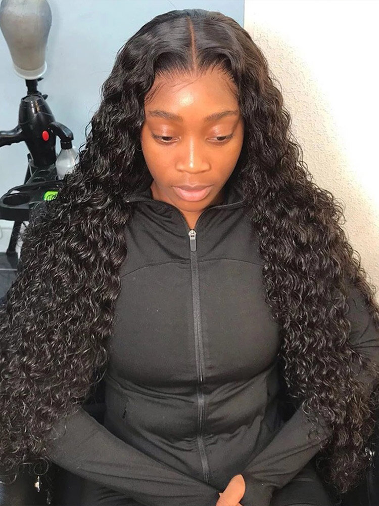

Black Front Lace Middle Part Long African Small Curly Hair Matte High Temperature Fiber Head Cover Lace Wigs