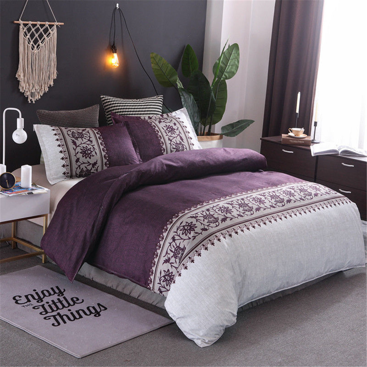 3pcs Floral Doona Quilt Duvet Cover Set Double Queen King Size Bed Linen Pillowcases