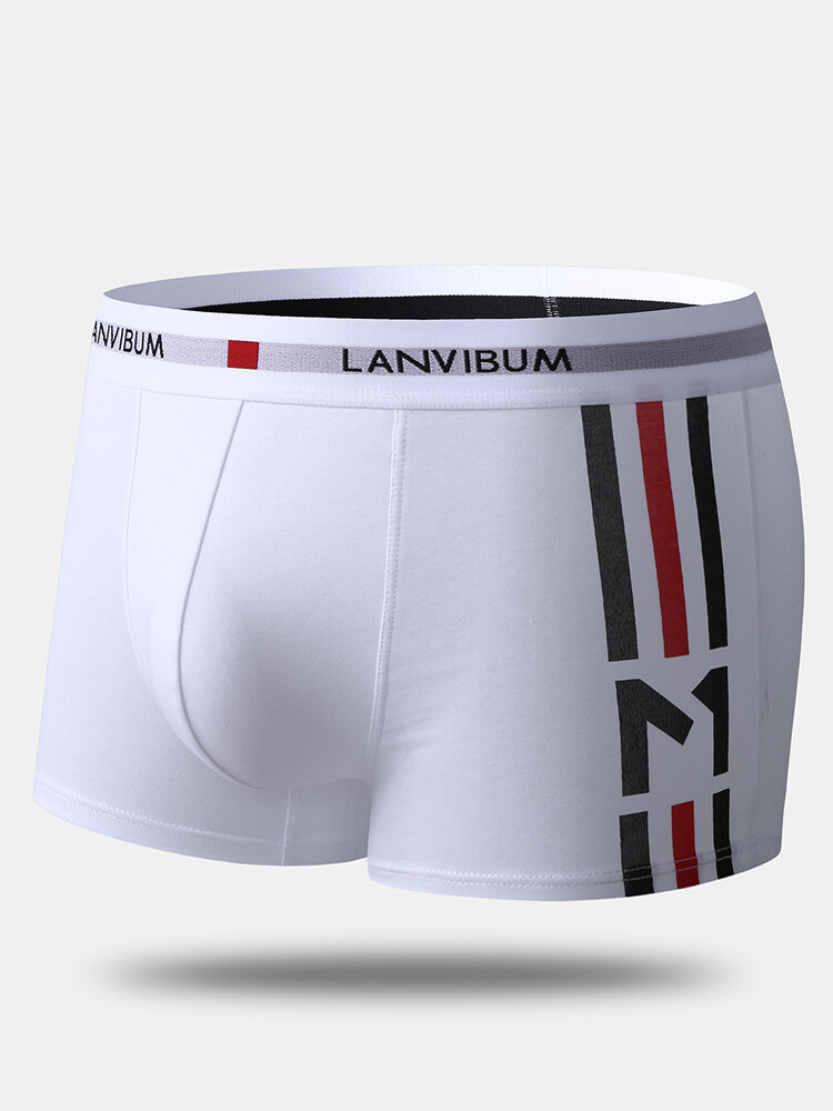 Men Striped Cotton Boxer Briefs Comfortable U Pouch Mid Waist Underwear