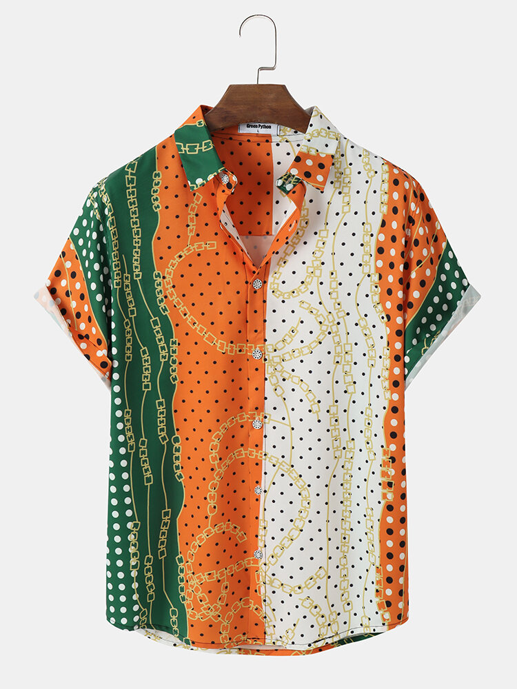 Uomo Polka Dot Chain Modello Camicie con bavero colorblock