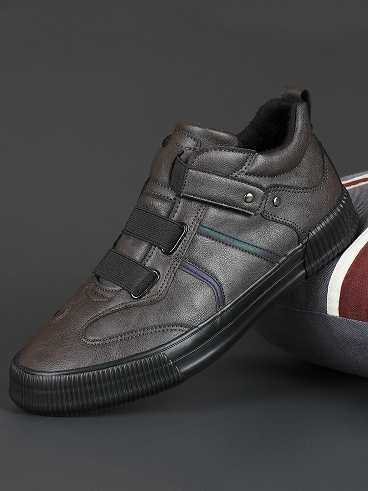 Men Microfiber Leather Non Slip Elastic Lace Casual Skate Shoes