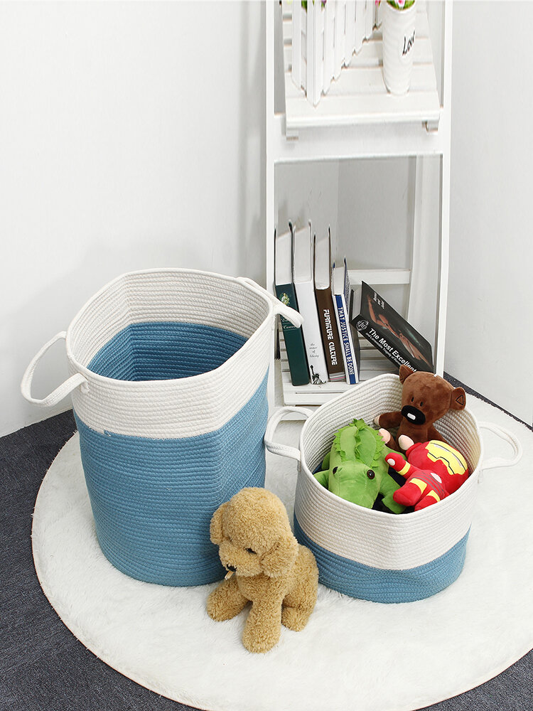 

Braided Woven Storage Basket Household Toy Organizer, Pink s;gray1