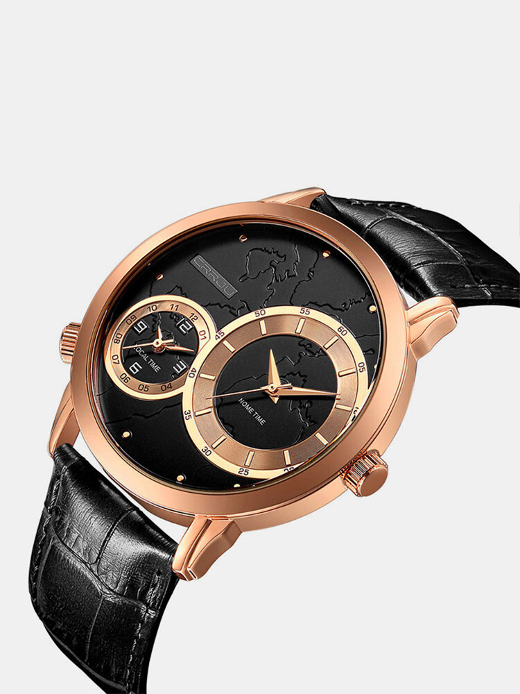 CRRJU Men's Watch Two Movements Military Wristwatch Leather Quartz Business Luxury Watches