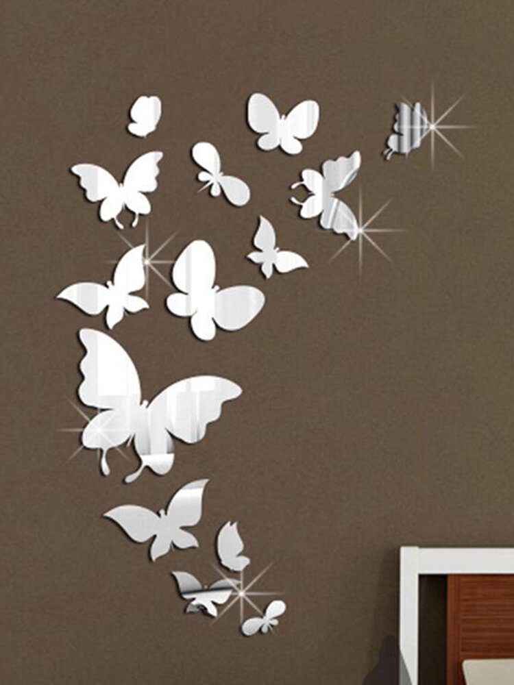 14PCS Acrylic 3D Butterfly Pattern Self-adhesive Removable Home Decor Mirror Wall Sticker