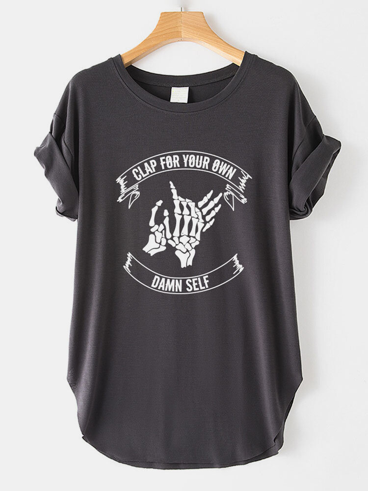 

Slogan Graphic Slit Hem Short Sleeve Crew Neck Casual T-shirt, Black;dark gray;coffee
