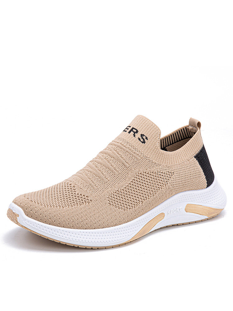 Men Knitted Fabric Breathable Soft Slip On Light Weight Walking Shoes