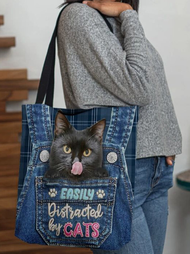 Women Felt Cute Cat Handbag Tote