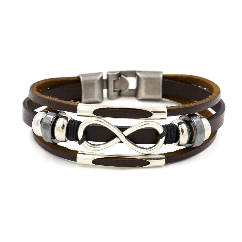

Multilayer Infinity Knot Bracelet Casual Fashion Leather Bracelets for Men Women, Brown;black