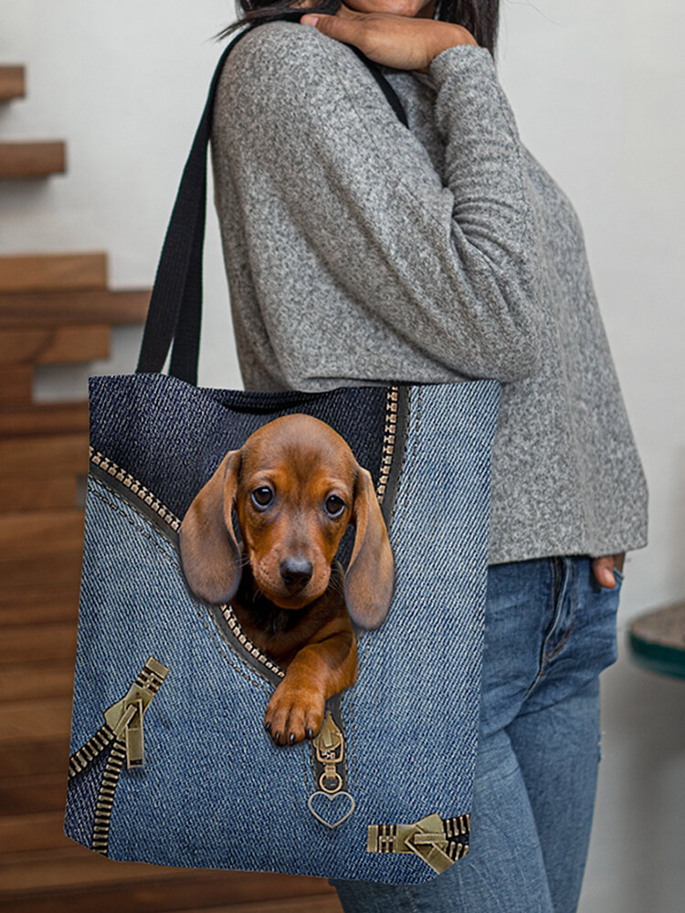 Women Dog Pattern Printing Large Capacity Shoulder Bag Handbag Tote