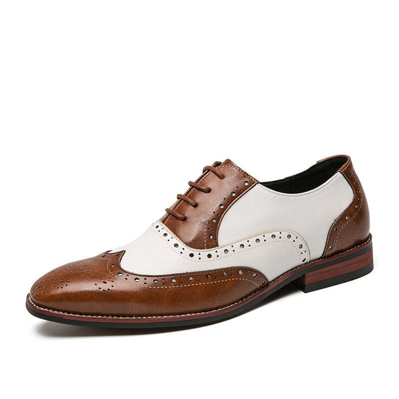 

Men Brogue Microfiber Leather Non Slip Splicing Casual Formal Shoes, Black;brown