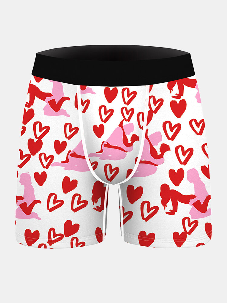 3 Color Sexy Mens Underwear Allover Love Pattern & Geometric Print Boxer Briefs