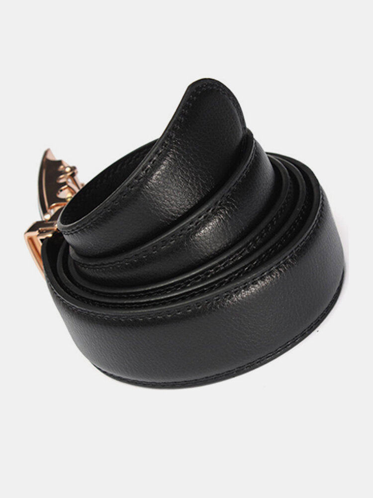 Men's Business Cowhide Leather Belt Alloy Adjustable Automatic Buckle