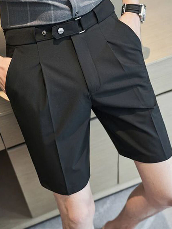 Pantalones cortos casuales de cintura con botones a presión sólidos para hombre