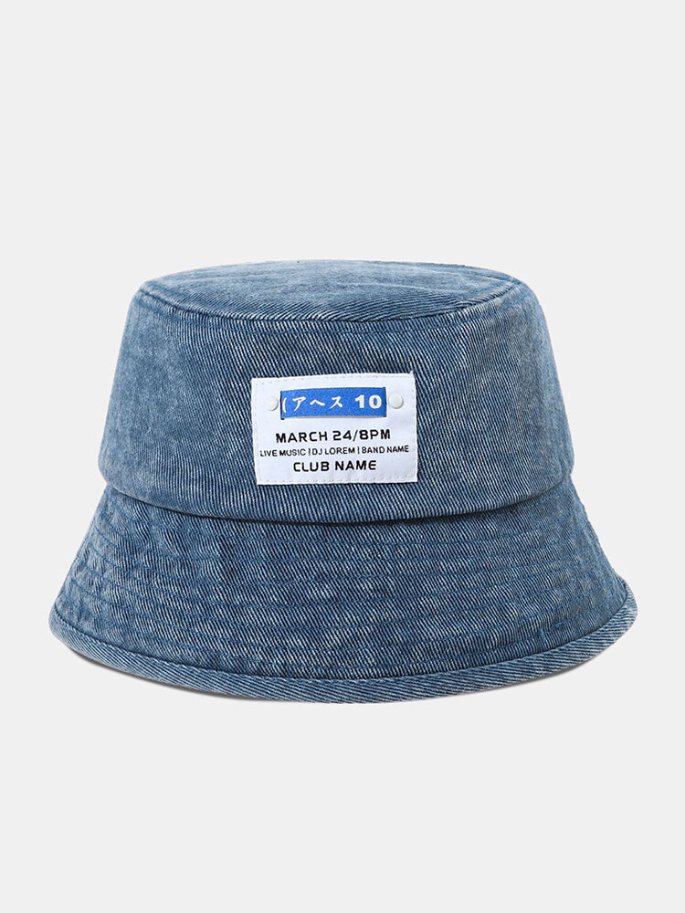 Unisex Washed Denim Letter Pattern Patch All-match Sunscreen Bucket Hat
