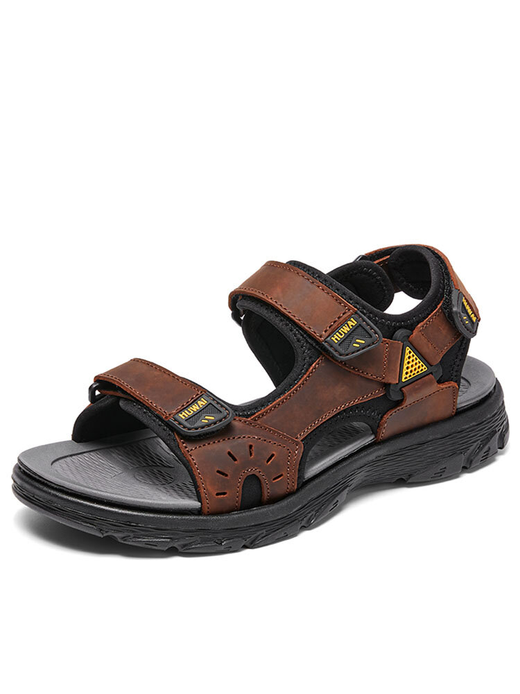 

Men Opened Toe Non Slip Cow Leather Outdoor Hiking Sandals, Black;brown