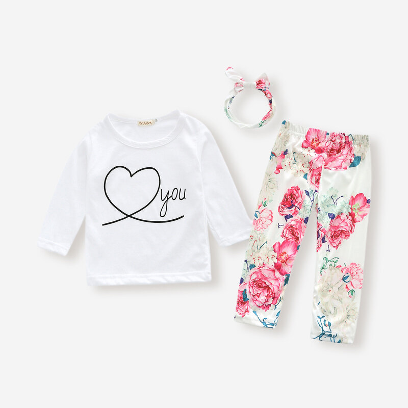 

Baby Floral Print Long Sleeves O-neck Cotton Set For 6-24M, White
