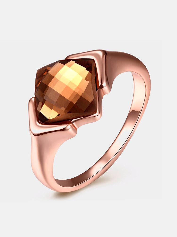 Luxury Wedding Ring Alloy Rhombus Glass Crystal Women Ring