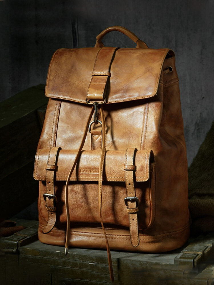 Men Vintage Multifunctional Rub Color Faux Fur Large Capacity Multi-pockets Casual Backpacks Handbag