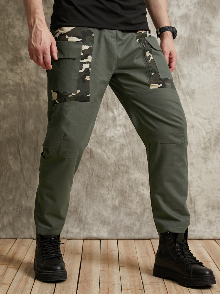 Men Outdoor Camouflage Patchwork Zip Tiered Designed Multi Pocket Utility Overalls