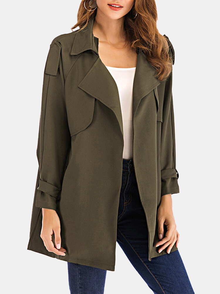 

Casual Solid Color Lapel Mid-Length Trench Coat for Women, Gray;black;army
