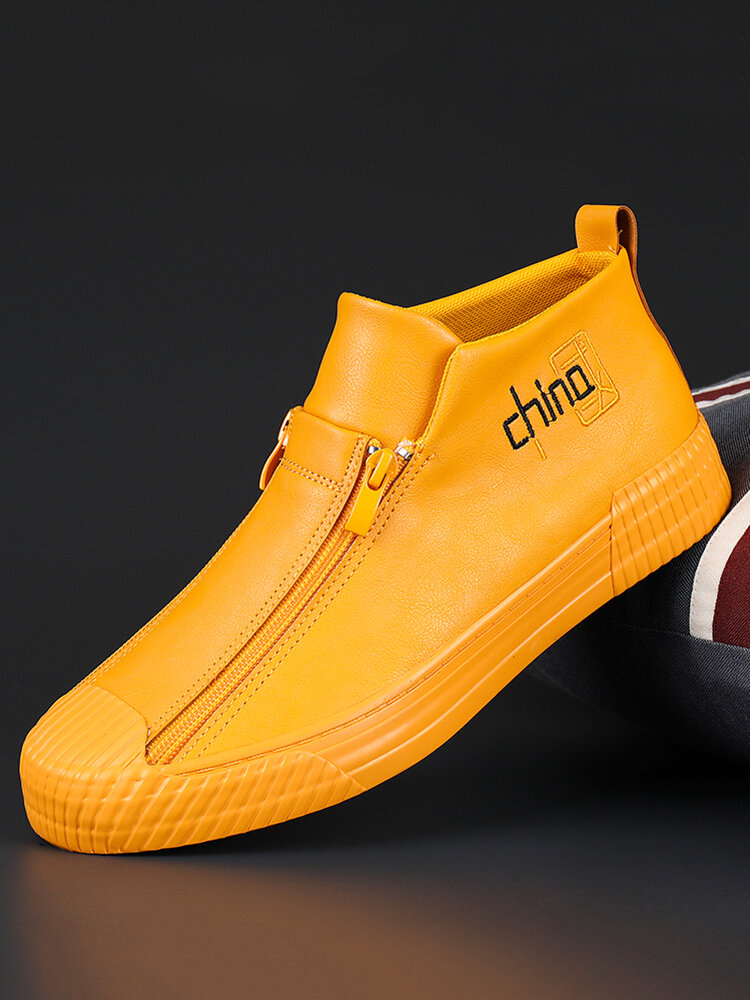 Men Microfiber Leather Slip Resistant Side Zipper Casual Skate Shoes