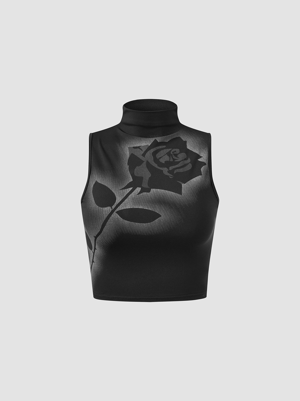 Rose Graphic Half-collar Sleeveless Crop Tank Top