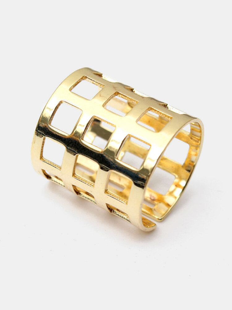 Multi Patterns Gold Leaf Hollow Out Square Ring