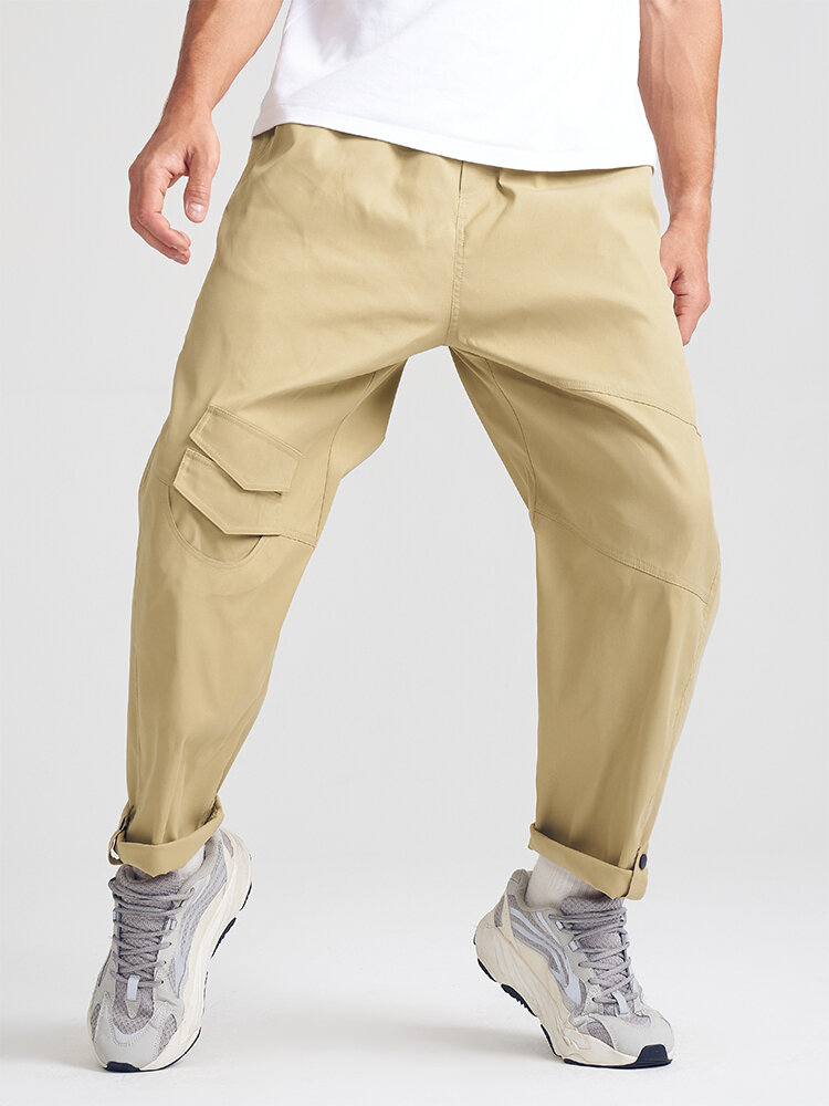 

Mens Solid Color Seam Detail Daily Button Cuff Cargo Pants, Khaki
