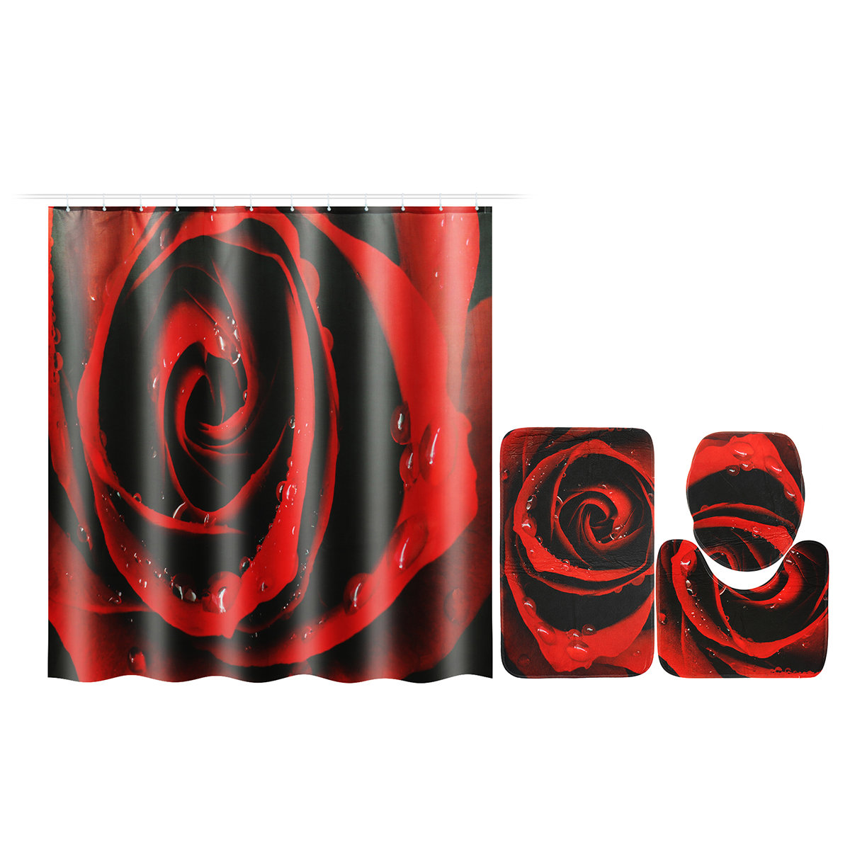 Red Rose Flower Polyester Waterproof Accessories Shower Curtain For Bathroom Fabric Bath Curtain