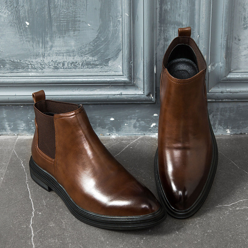 Large Size Men Retro Elastic Panels Non-slip Slip On Casual Leather Boots