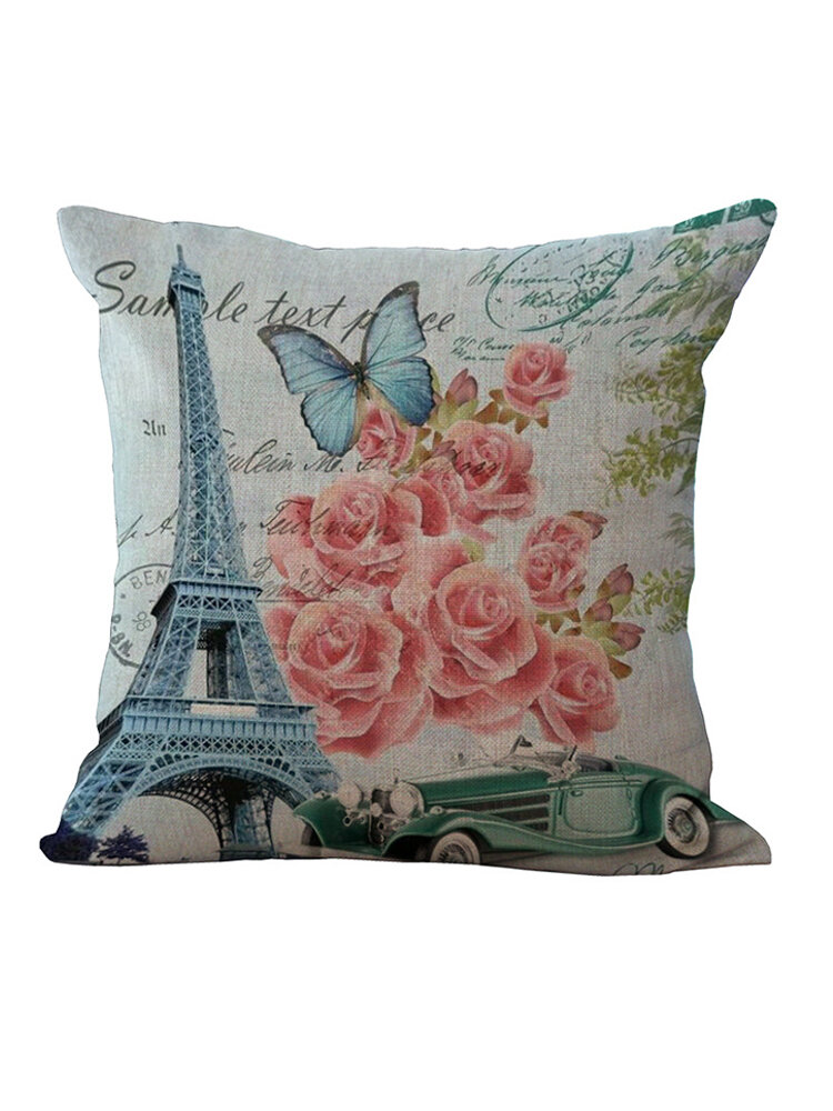 Paris Eiffel Tower Printed Pillowcase Linen Sofa Soft Cushion Cover