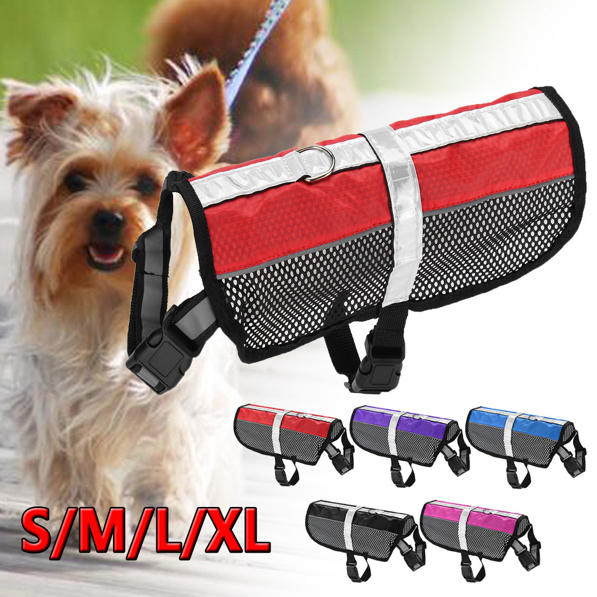 Reflective Safety Mesh Vest Pet Dog Control Harness With Removable Magic Patches