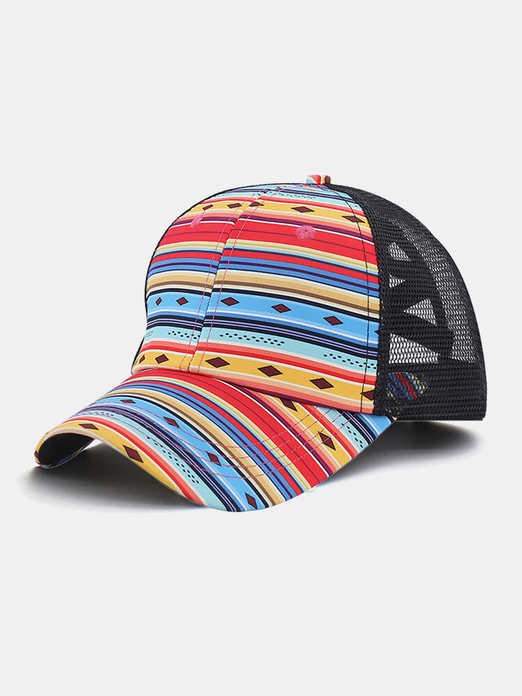 Unisex Cotton Mesh Stripes Argyle Leopard Pattern Print Fashion Sunshade Baseball Caps